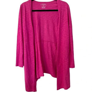 Chico's The Ultimate Tee Cotton Slub Cardigan Berry Pink Long Sleeve Size S GUC